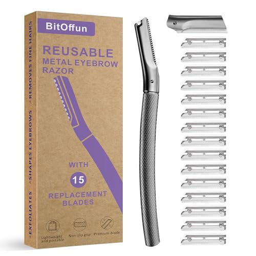 Eyebrow Razor with 16 Blades, Metal Razors for Women and Men,Dermaplane Razor for Women Face, Facial Hair Removal for & Eyebrow Hair Removal (Black)