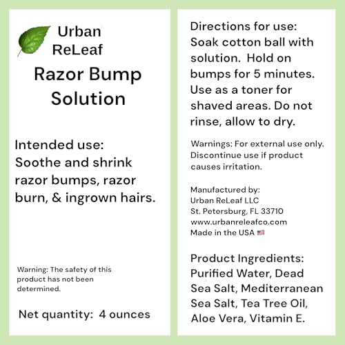 Urban ReLeaf Razor Bump Solution ! Natural Sea Salt and Tea Tree. Soothe & Gently Calm Shaving Bumps, Burns & Ingrown Hairs. Made fresh in USA! Helps Irritation.