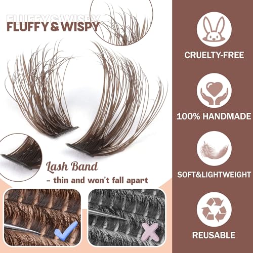 Brown Lash Clusters 320 Pcs Lash Extension Kit DIY Eyelash Extensions Kit Natural Look Cluster Lashes D 8-16 MM Mixed Lash Bond and Seal Lash Tweezers for Lash Clusters Kit DIY at Home
