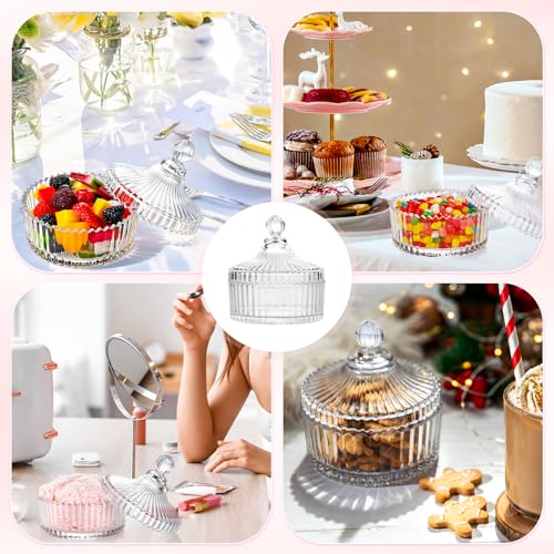 4 Pcs 6 In Extra Large Body Powder Puff and Container,Glass Candy Dish with Lid, Suitable for Both Dry and Wet Use, Reusable