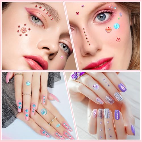 12 Sheets Face Gems Jewels for Makeup Self Adhesive Rhinestones Gems Stickers for Face Nail Eyes Decor Bling Stick on Jewels for Christmas DIY Craft, Card Decorations