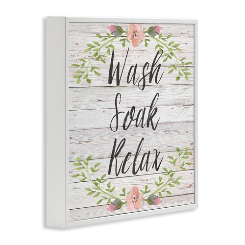 Stupell Industries Wash Soak Relax Floral Wood, Design by Sean Parnell White Framed Wall Art, 24 x 24, Multi-Color