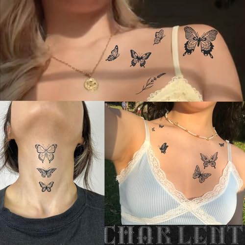 Butterfly Semi-Permanent Tattoos for Women - 2 Weeks Long Last,Realistic Butterfly Fake Tattoos for Body Art/Fades Naturally/No Reflection/Waterproof