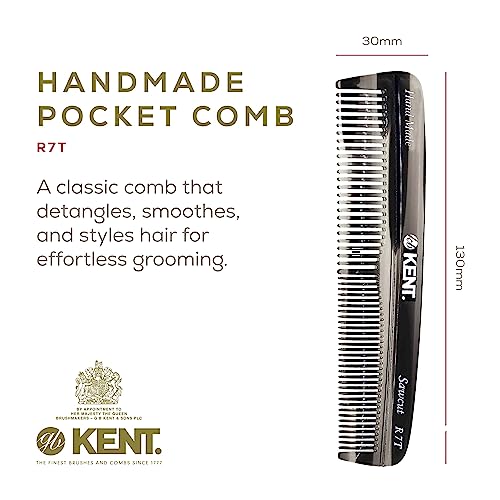 Kent R7T Black Graphite Fine Tooth and Wide Tooth Hair Comb - Handmade Pocket Comb for Men, Best Beard and Mustache Comb for Everyday Grooming, Sawcut made in England