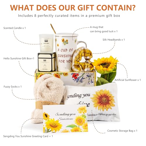 Birthday Gifts for Women, Self-Care Gift Box for Women - Sunshine & Sunflower Themed Relaxation Set, Encouragement Care Package for Best Friend (Birthday/Get Well/Thinking of You)