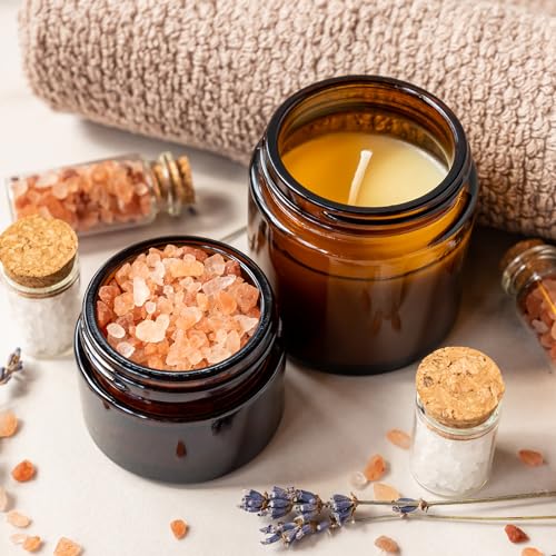 KEYWING 2 oz Amber Glass Jars with Black Lids, 24 Pack Small Cosmetic Jars, Round Empty Sample Container with Inner Liners for Lotions, Cream, Powders and Ointments