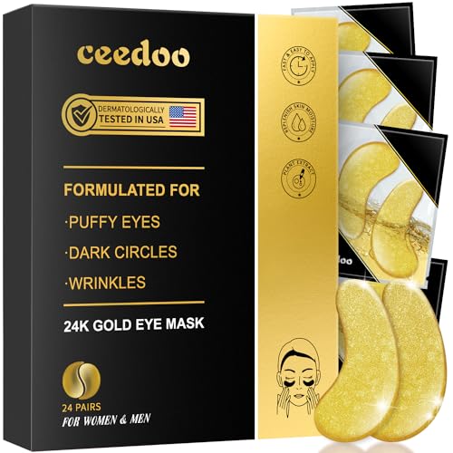 Ceedoo Under Eye Patches - 24 Pairs Gold Under Eye Mask for Puffy Eyes, Dark Circles, Eye Bags, Wrinkles, Collagen Hyaluronic Acid Eye Gel Pads with Rejuvenating Treatment, Refresh Your Skin