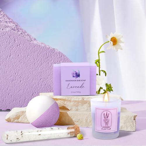 Spa Gift Baskets for Women, Lavender Relaxing Gifts, Bath and Body Gift Set, Self Care Kit, Whole Body, Natural, Exfoliating, Relaxing