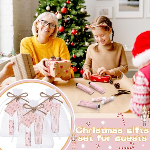 24 Sets Christmas Pink Nutcracker Hand Cream and Candy Lip Balm Gift Christmas Party Favors Travel Size Hand Lotion and Lip Balm Bulk Wedding Bridal Baby Shower Party Supplies for Guest