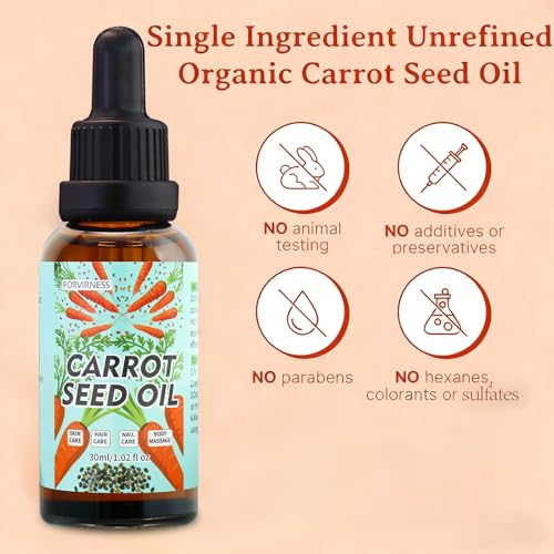 3Pack Carrot Seed Oil, Pure Unrefined Cold Pressed Daucus Carota Moisturizer for Hair Skin and Nails, Carrot Seed Moisturizer with Caratone for Face and Lip Care, Body Massage oil