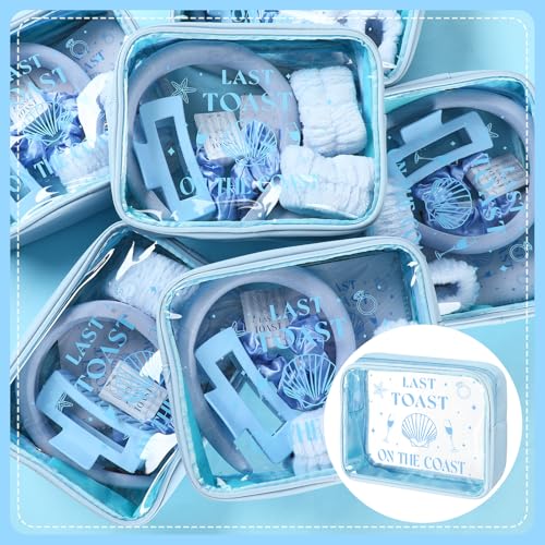 Meanplan 6 Pack Last Toast on the Coast Bachelorette Party Favors Blue Coastal Bridesmaid Proposal Gifts Makeup Bag Claw Clip Wristband Scrunchies Hairband Can Sleeve Bridal Show Wedding Gifts