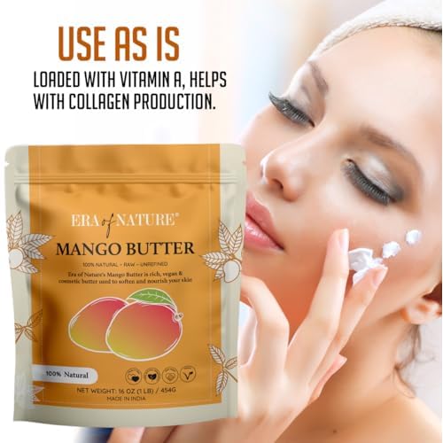 era of nature Organic Shea Butter 1lb & Mango Butter 1lb Bundle ? Unrefined, Raw Moisturizers for DIY Body Butters, Soaps, Lotions, and Lip Balms