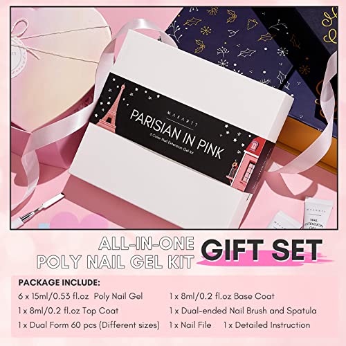 Makartt Poly Nail Gel Kit, Clear Pink Spring Summer Color Nail Extension Set Bundle with Disposable Nail Mats,50Pcs Pink Fordable Nail Paper Towels for Table Acrylic Nail Practice Sheet