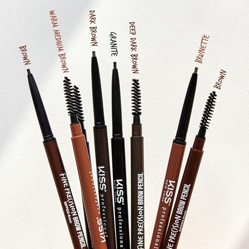 Kiss New York Professional Brow Pencil with Spoolie Brush, Ultra-Fine Precision Point Eyebrow Pencil, Dual-Sided Precise, Slim Definer, Fills Brows, Long-Lasting (Dark Brown)