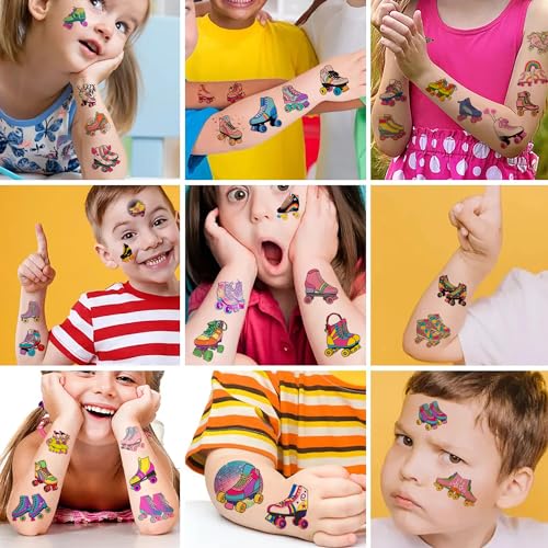 12 Sheets Roller Skate Temporary Tattoos, 80s 90s Roller Skating Birthday Party Supplies Decorations Roller Skating Party Favors Goodie Bag Fillers Party Game Gifts School Classroom Rewards