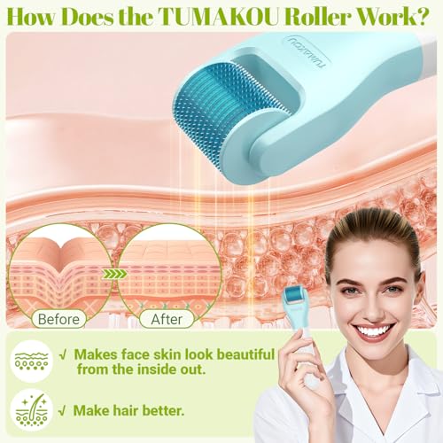 Derma Roller, TUMAKOU 10 in 1 Microneedle Roller Set for Face, Body, Scalp, Beard Hair, Microneedling Micro Needling Roller Kit for Women Men, with Storage Case & Face Ice Roller & Facial Brush(Green)