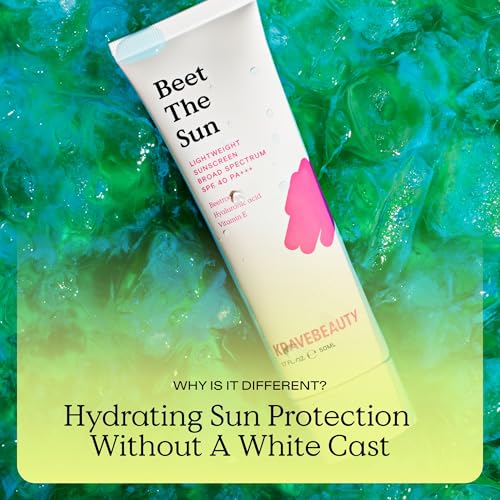 KraveBeauty Beet The Sun Lightweight Sunscreen SPF 40 PA+++, Broad Spectrum Facial Sunscreen with Beet Root Extract & Hyaluronic Acid, Non-Greasy Daily SPF Lotion for Face, Fragrance Free, 50 mL