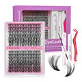 Lash Clusters Kit 280 pcs 9-16mm Volume Hybrid Eyelash Clusters 40D+50D D Curl Individual Lashes DIY Lash Extension Kit Thin Band Cluster Lashes Lash Bond and Seal Tweezers remover
