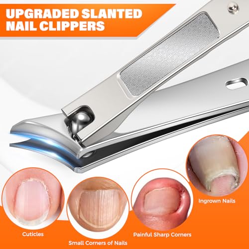 Toenail Clippers for Seniors Thick Toenails, Wide Jaw Opening Large Toe Nail Clippers for Men Thick Nails, Angled Head ErgonomIc Nail Clippers with Catcher, Slanted Curved Ingrown Toenail Clippers