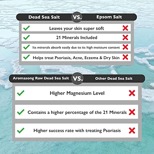 Aromasong 20 lbs Raw Dead Sea Bath Salt in Resealable Pack with 100% Pure Dead Sea Mud Facial Mask - 5 Minute Mask - No Ingredients Added
