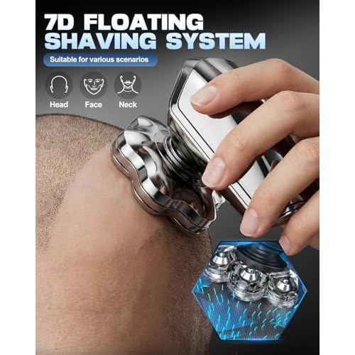 Head Shavers for Bald Men, 7D Floating Blades Electric Razor with Magnetic Detachable Heads, IPX7 Waterproof Rotary Shaver 5-in-1 Self-Grooming Kit Gift for Balder