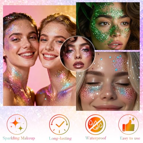 Rainbow Face and Body Glitter Stick for Sparkling Makeup, Hair Glitter Accessories for Women, Highlighting Stick for Fairy Dust Makeup, Cheerful Face Glitter for Festive Parties and Carnivals