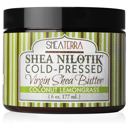 Shea Terra Organics 100% Organic Cold-Pressed Virgin Shea Butter ? Coconut Lemongrass | Natural Anti-Aging Daily Skin, Nails & Hair Cream to Soften Dry Skin, Reduce Wrinkles & Stretch Marks ? 6 oz