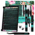 Lash Clusters Kit 168pcs Eyelash Extension Kit Cluster Lashes Natural Look with Lash Bond and Seal Waterproof, Lash Remover Eyelashes Tweezer with Wet Look Ultra-Thin Band Lashes(Tulip-Kit,D-10-18mm)
