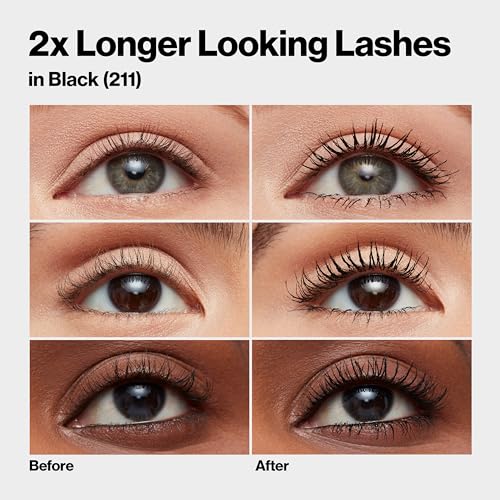 Revlon ColorStay Xtensionnaire Lengthening Lash Serum and Mascara In One, Tapered Brush for 2X Longer Looking Eyelashes, Infused with Pro Vitamin B5, Smudge-Proof, 201 Blackest Black