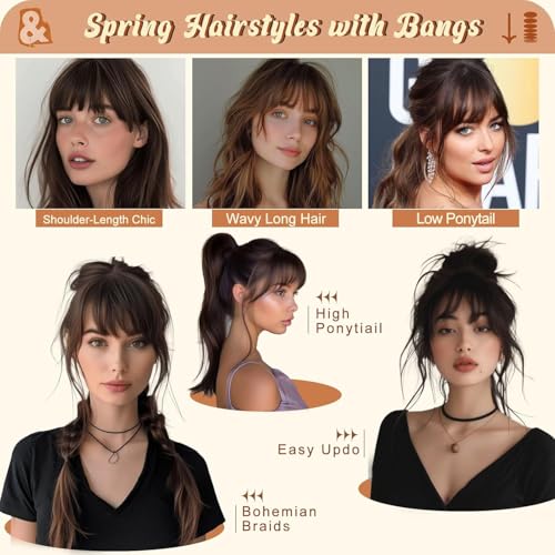 Bangs Hair Clip Dark Brown Clip in Bangs 100% Human Remy Wispy Clip on Hair Extensions Fringe with Temples Hairpieces for Women