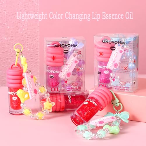 3 Colors Glimmer Tinted Lip Gloss Set, Shimmer Glossy Moisturizing Liquid Lipstick, Lip Make-Up for Girls and Women Party Gift With Bowknot Keychain Design