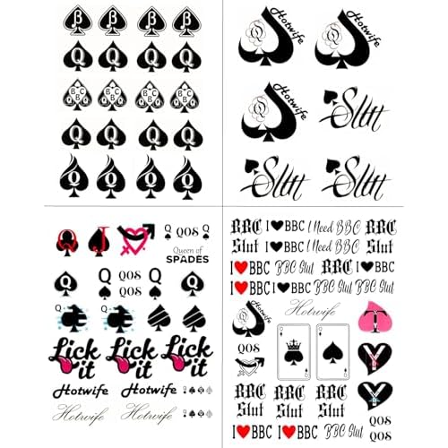 4 Sheets BBC Queen of Spades Temporary Tattoo Sticker Total 81(15X21cm) QOS Hardcore Words Phrases Temporary Tattoos