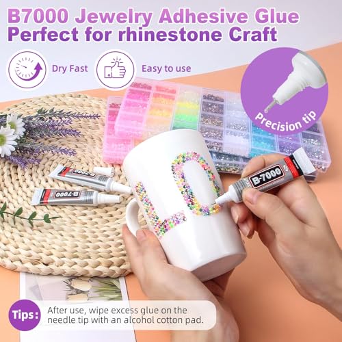 37000Pcs 32 Colors Resin Jelly Gems for Bedazzling, 3mm Flatback Rhinestones for Crafts, with 3 Bottles B7000 Glue for Clothes, Shoes, Nails, Jewelry Making