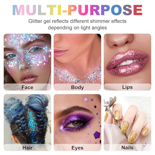 Christmas Body Glitter Stick, Purple Sequin Hair Glitter for Rumi Costume Cosplay and Tattoos Makeup, Chunky Glitter Face Paint, Waterproof Hair Glitter Gel for Glirs and Women (Purple)