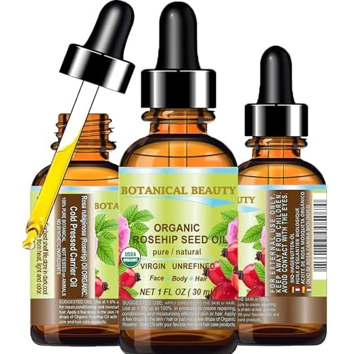 Botanical Beauty Organic ROSEHIP SEED OIL 100% Pure Natural Virgin Unrefined Cold-pressed Carrier Oil 1 Fl Oz 30 ml For Face, Skin, Body, Hair, Lip, Nails, Rich in vitamin C, Vitamin E, Anti-Aging