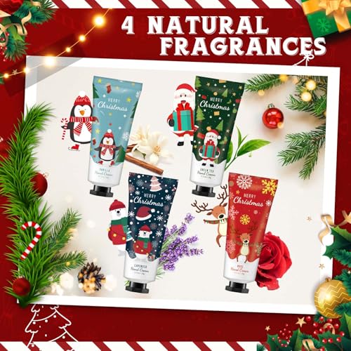 72 Set Christmas Hand Lotion Gift Bulk Christmas Hand Cream Travel Size Xmas Stocking Stuffers Holiday Mini Lotion with Organza Bag Greeting Card Party Supplies for Employee Coworkers Gifts