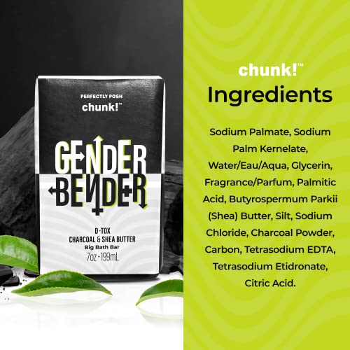 Perfectly Posh - Gender Bender Chunk Big Bath Bar - Deep Cleansing Charcoal Soap with Shea Butter, Nourishing Daily Cleanse - 199grams