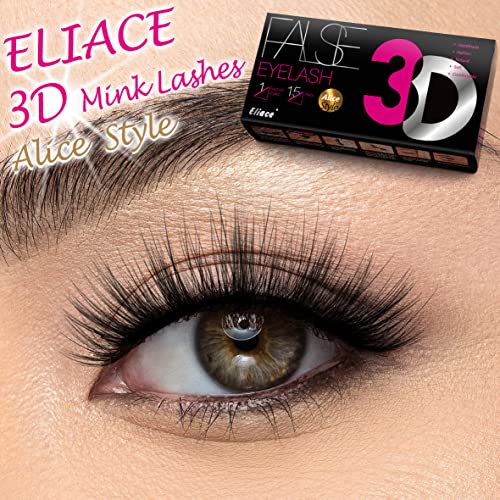 Eliace False Eyelashes Natural look Cat Eye Lashes Wispy Strips 3D Mink Lashes Fake Eyelashes Volume Fluffy Thick,Thin Soft Band Comfortable Dramatic Cross Wispy Lash Reusable,15 Pairs Alice Style