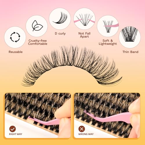QUEWEL Lash Clusters Kit, 280 Pcs Lash Clusters 30D 40D 12-18mm Thin Band Lashes Clusters Natural Look Eyelash Extension Kit With Lashes Bond Seal Eyelashes Tweezers (LSTZ-30D+40D)