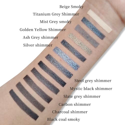 12 Colors Cool Tone Smoky Eyeshadow Palette with Mirror & Brush, Matte & Shimmer Beige Grey Black Dark Eye Makeup Palette for Women Longwear, Highly Pigmented Blendable Shades for Dramatic Smoky Looks