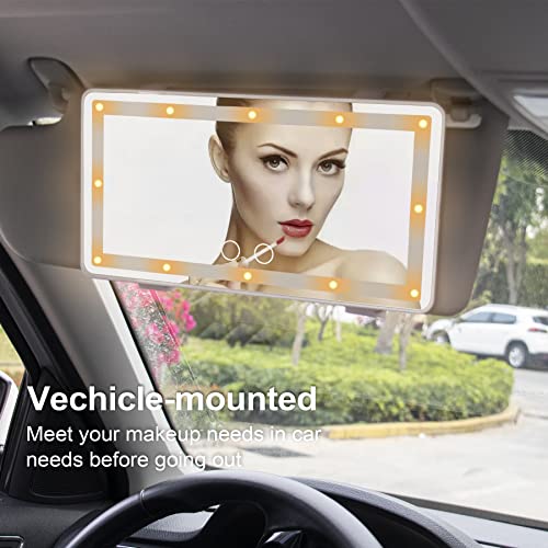 UYYE Car Visor Vanity Mirror, Rear Makeup Mirror, Touch on Screen & 3 Light Modes, Rechargeable Travel Makeup Mirror with LED Lights Mirror, Car Accessories, Built-in Lithium Battery (White)