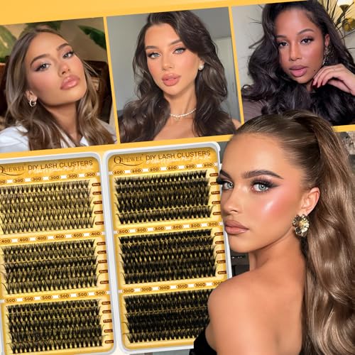 QUEWEL 580PCS Lash Clusters Kit 30D+40D+50D+60D+80D+100D Lashes Clusters Kit 10-18mm Cluster Lashes Individual Eyelash Clusters Reusable for Natural DIY Cluster Eyelash Extensions for Beginners