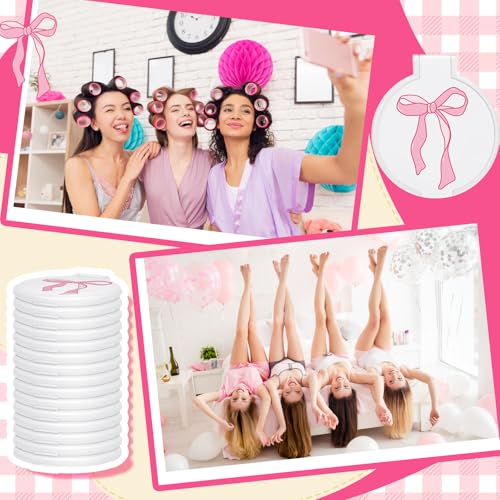 Zhehao 40 Pcs Pink Bow Coquette Mini Pocket Mirrors Compact Gifts Bulk for Women Bowknot Small Mini Round Makeup Mirrors Portable Pink Bow for Purse Women Birthday Bridal Shower Party Gift