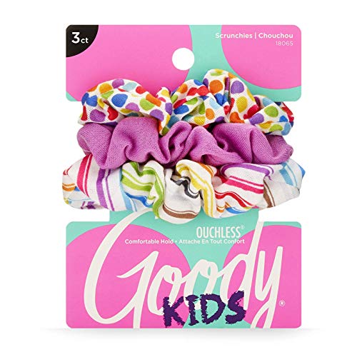 Goody Kids Ouchless Scrunchies - 3 Count, Purple Rainbow - Help Keep Hairs In Place - Hair Accessories (Pack of 2)