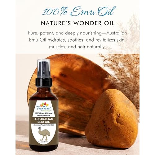 Tropical Holistic 100% Pure Australian Fully Refined Emu Oil 4 oz, Premium Grade Undiluted Natural Moisturizer for Skin, Hair, Piercings, Face, Feet, Nails