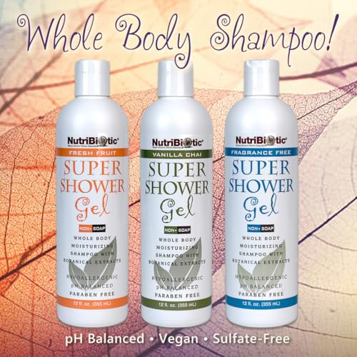 NutriBiotic ? Fragrance-Free Super Shower Gel, 12 Oz Twin Pack | Whole-Body Moisturizing Shampoo with GSE & Botanical Extracts | pH Balanced & Free of Gluten, Parabens, Sulfates, Dyes & Colorings