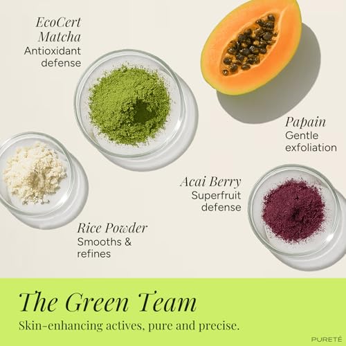 Puret? Greenwash | Powder-to-Lather Exfoliating Cleanser with Ceremonial Matcha | Gentle, No-Tears Foaming Face Wash for Smooth, Clarified Skin | Buttery-Soft, Non-Abrasive | Made in Japan | 1.4 oz