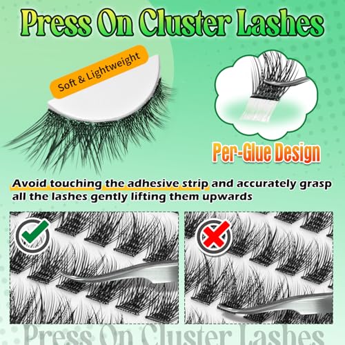 Self Adhesive Lash Clusters, 240 Pcs Individual Eyelashes No Glue Needed, 8?16mm Fluffy Wispy Cluster Lashes, DIY Lash Extension Kit for Natural Volume Look with Tweezers