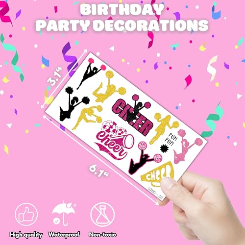 Cheerleading Temporary Tattoos 8 Sheets 82 PCS Cheer Party Decorations Supplies Favors Team Spirit Theme Birthday Cute Stickers Christmas Gifts for Boys Girls Class School Prizes Carnival