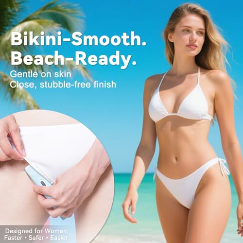 2-in-1 Bikini Trimmer for Women ? Dual Head Electric Shaver for Pubic, Facial & Body Hair, IP67 Waterproof Razor with Stainless Steel Blades & Rechargeable Battery (Petal Pink + Sky Blue)